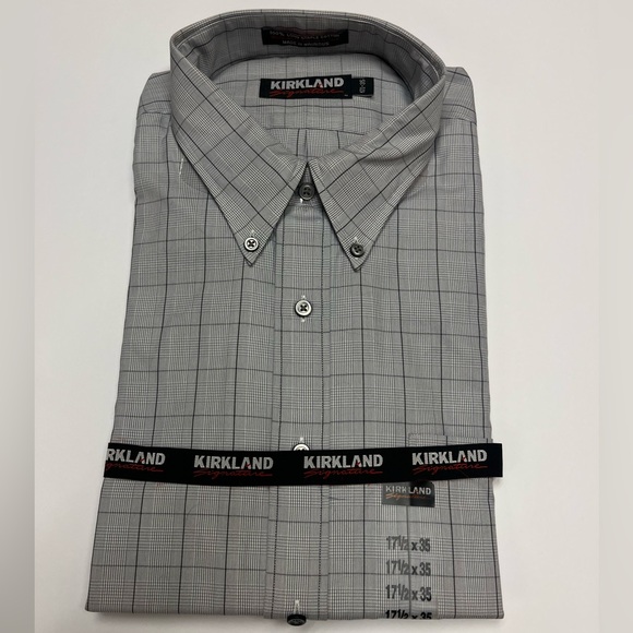 NEW-Men’s Kirkland Signature Dress Shirt Sz. 17 1/2 x 35 Gray plaid! - Picture 1 of 6